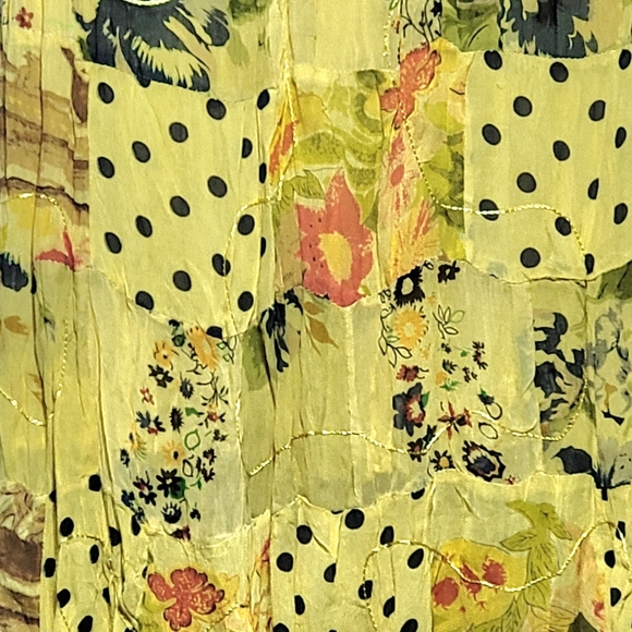 Boho Hippie Yellow Patchwork Embroidered Maxi Skirt (M) - Picture 4 of 6